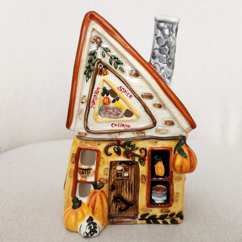 Blue Sky Clayworks Pumpkin Spice Cottage Tealight Candle House Autumn Luminary